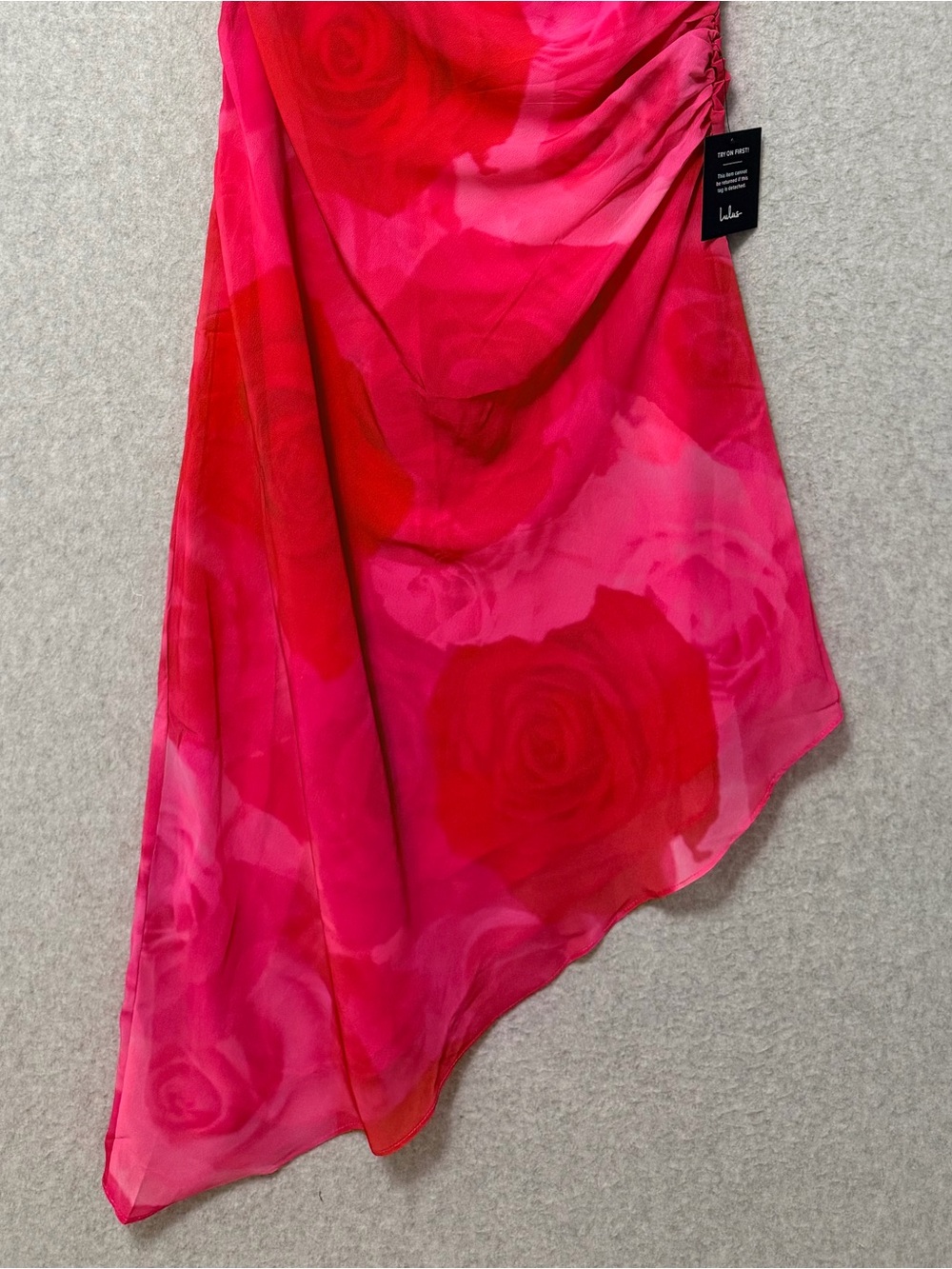 Lulus Pretty Serene Floral One Shoulder Asymmetrical Midi Dress NWT Medium Pink - Picture 6 of 10